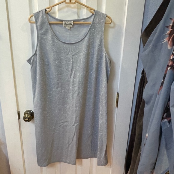 2pc Size Me Up 1X silver sparkle sheath dress and sheer black jacket embroidered - Picture 4 of 14